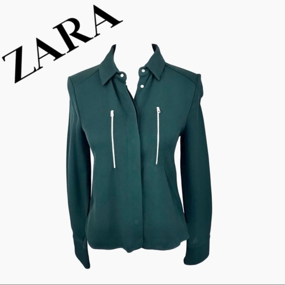 Zara Tops - Zara Women Zip-Pocket Utility Blouse Size XS